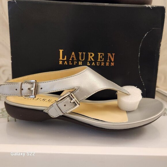 Ralph Lauren Shoes - Ralph Lauren "Kasia" New Silver Thong sandals. Leather. NIB. Size 7